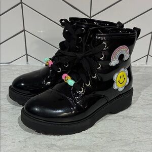 George (1) Girls Stomping Shiny Black boots with Smiley Face and Rainbows